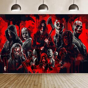 Halloween Horror Movie Character Backdrop Banner Decorations - Scary Halloween Decorations Classic Character Party Photo Background Banner for Halloween Eve Party Decorations