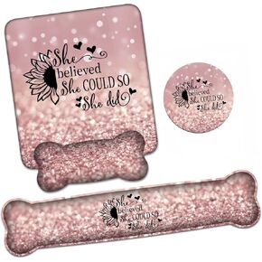 Ergonomic Mouse Pad Wrist Support and Keyboard Wrist Rest Set with Coasters, She Believed She Could So She Did Inspirational Quote with Non-Slip PU Base, Perfect for Home Office Working Studying