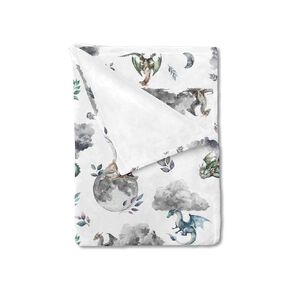 Fairytale Dragons Castle Baby Blanket for Boys Girls Watercolor Dragon Princess Knight Moon Clouds Flannel Receiving Blankets Soft Swaddle Blanket Toddler Nursery Bed Crib Blanket Playmat 30x40
