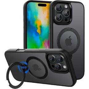 CACOE Magnetic Case for iPhone 16 Pro Max 6.9 inch with 360° Rotatable Ring Phone Stand,Compatible with MagSafe & Magnetic Car Phone Mount,Cases Cover Phone Holder for Desk Meeting/Videos（Matte Black）