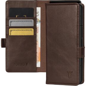 TORRO Phone Case Compatible with Samsung Galaxy Z Fold 6 (2024) – Premium Leather Wallet Case with Stand Function and Card Slots (Black)