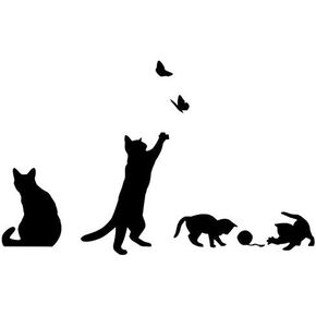 DNVEN Cats Decals Cats Playing Cathing Butterfly Silhouette Children Animals Kids Wall DIY Vinyl Removable Stickers Murals for Kids Rooms Children's Rooms Bedrooms Nursery 37 inches x 21 inches