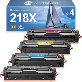 MYTONER Compatible Toner Cartridges (NO CHIP) Replacement for HP 218X W2180X 218A W2180A 4 Packs for Color MFP 3301fdw 3301cdw 3301sdw Pro 3201dw Printer High Yield Ink B/C/M/Y