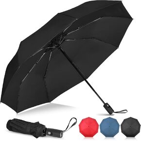 NINEMAX Compact Travel Umbrella Windproof Strong Folding - Small Automatic Umbrellas Wind Resistant with Case - Foldable Umbrellas for Women Handbag Size