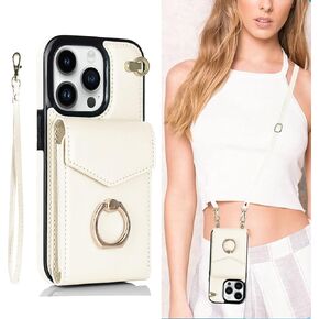 Crossbody Wallet Phone Case for Samsung Galaxy A32 5G Leather Case with Credit Card Holder & 360° Ring Kickstand & Wrist Strap Purse Cover Magnetic Closure Flip Handbag Shell(Rose Gold)