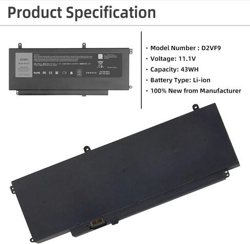 بطارية كمبيوتر محمول D2VF9 لسلسلة Dell Inspiron 15 7547 7548 Vostro 14 5459 14-5459D-1308S 14-5459D-1328S 14-5459D-1408S 14-5459D-1528G/1528S، PXR51 YGR2V 4P8PH G05H0 43 واط ساعة in Saudi Arabia