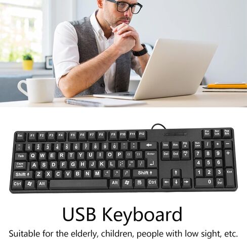 لوحة مفاتيح USB سلكية من Sanpyl، 104 مفاتيح للتوصيل والتشغيل، لوحة مفاتيح كبيرة مطبوعة ومفاتيح مضيئة، لوحة مفاتيح كمبيوتر USB لكبار السن والأطفال وضعاف البصر in Kuwait