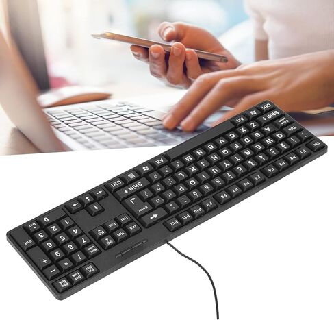 لوحة مفاتيح USB سلكية من Sanpyl، 104 مفاتيح للتوصيل والتشغيل، لوحة مفاتيح كبيرة مطبوعة ومفاتيح مضيئة، لوحة مفاتيح كمبيوتر USB لكبار السن والأطفال وضعاف البصر in Kuwait