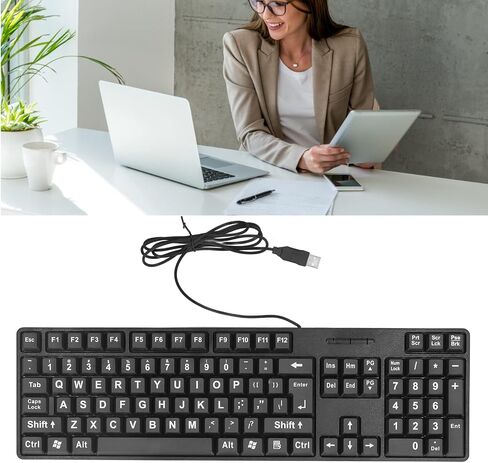 لوحة مفاتيح USB سلكية من Sanpyl، 104 مفاتيح للتوصيل والتشغيل، لوحة مفاتيح كبيرة مطبوعة ومفاتيح مضيئة، لوحة مفاتيح كمبيوتر USB لكبار السن والأطفال وضعاف البصر in Kuwait