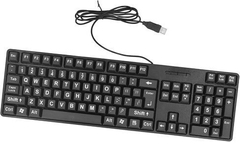 لوحة مفاتيح USB سلكية من Sanpyl، 104 مفاتيح للتوصيل والتشغيل، لوحة مفاتيح كبيرة مطبوعة ومفاتيح مضيئة، لوحة مفاتيح كمبيوتر USB لكبار السن والأطفال وضعاف البصر in Kuwait
