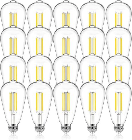 DAYBETTER 12 حزمة من مصابيح Edison LED العتيقة، E26 لمبة LED قابلة للتعتيم، ما يعادل 60 واط، ST58 لمبات إضاءة ذات خيوط عتيقة مع أبيض دافئ 2700K، سطوع 8W، 800LM، 80+ CRI in Saudi Arabia