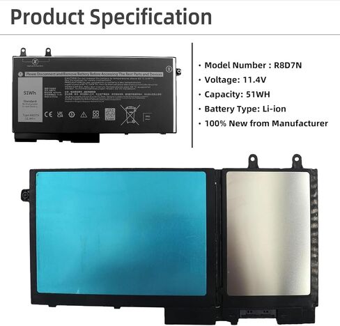 بطارية كمبيوتر محمول D2VF9 لسلسلة Dell Inspiron 15 7547 7548 Vostro 14 5459 14-5459D-1308S 14-5459D-1328S 14-5459D-1408S 14-5459D-1528G/1528S، PXR51 YGR2V 4P8PH G05H0 43 واط ساعة in Saudi Arabia