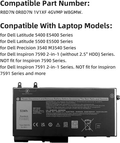 بطارية كمبيوتر محمول D2VF9 لسلسلة Dell Inspiron 15 7547 7548 Vostro 14 5459 14-5459D-1308S 14-5459D-1328S 14-5459D-1408S 14-5459D-1528G/1528S، PXR51 YGR2V 4P8PH G05H0 43 واط ساعة in Saudi Arabia