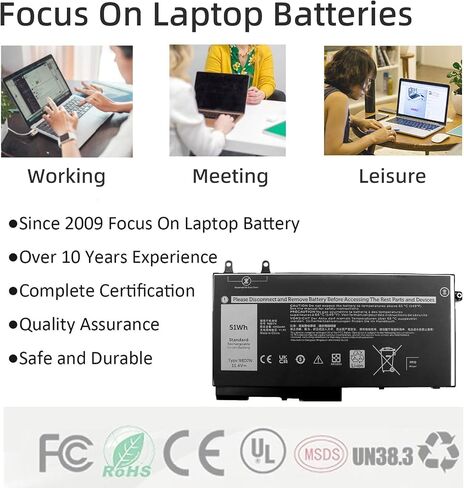 بطارية كمبيوتر محمول D2VF9 لسلسلة Dell Inspiron 15 7547 7548 Vostro 14 5459 14-5459D-1308S 14-5459D-1328S 14-5459D-1408S 14-5459D-1528G/1528S، PXR51 YGR2V 4P8PH G05H0 43 واط ساعة in Saudi Arabia