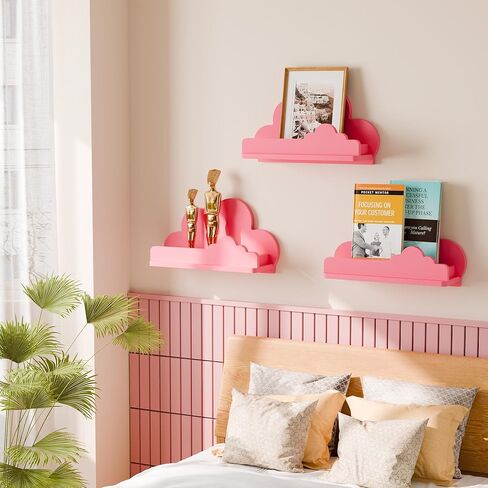 Cloud Shelves for Kid’s Room Nursery Wall Deor Set of 3, White Cloud Bookshelf Floating Shelf, Small Figure Shelf Wall Mounted, Cute Decorative Cloud Floating Shelf for Toys, Plants & Storage in Kuwait
