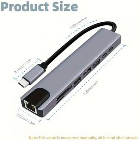 GENERIC USB C HUB, 8 in 1 USB C Adapter with 4K HDMI, 100W PD, USB C Port, USB 3.0, RJ45 Ethernet, SD/TF Card Reader, Docking Station Compatible with Type C Devices, GREY in Saudi Arabia