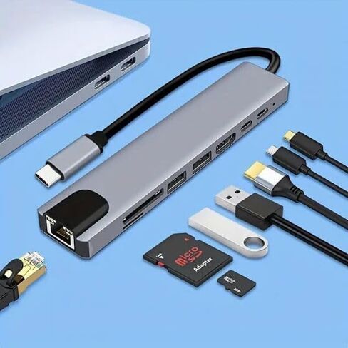 GENERIC USB C HUB, 8 in 1 USB C Adapter with 4K HDMI, 100W PD, USB C Port, USB 3.0, RJ45 Ethernet, SD/TF Card Reader, Docking Station Compatible with Type C Devices, GREY in Saudi Arabia