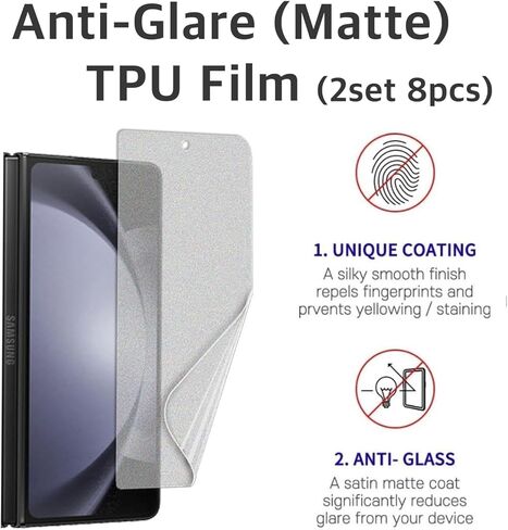 [2SET 9PCS] Samsung Galaxy Z Fold 6 5G 2024 Premium TPU film Screen Protector with Hinge Protector [Anti-glare (Matte) 2set 8pcs] [1 Tempered Glass Lens protector] Scratch Resistant HD Case Friendly [Perfect Fit for foldable Screen] KIKNKILIN in Saudi Arabia