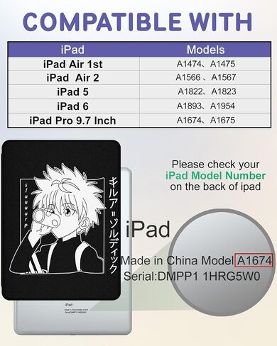 Trendy Fan for iPad Air 2/Air 1/for iPad 5th/6th Generation/Pro 9.7 inch Case for Boys Kids Teen Girls Anime Cool Cartoon Cute 360° Rotating Folio Stand Pencil Holder for Apple i Pad 9.7 inch Cover in Saudi Arabia