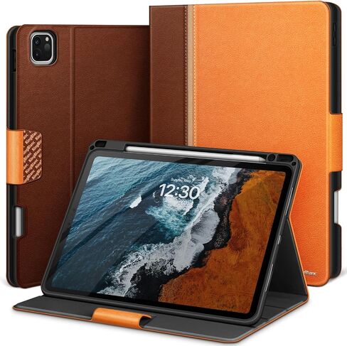 KingBlanc Case for iPad Pro 11-inch Case 4th/3rd/2nd Generation (2022/2021/2020) with Pencil Holder, Vegan Leather Bicolor Cover, Auto Sleep Wake, Apple Pencil 2. Charging, Orange Brown in Saudi Arabia