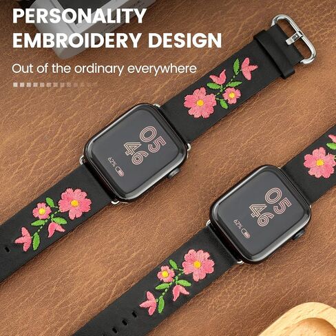 Leather Watch Bands for Apple Watch 44mm 38mm 40mm 41mm 42mm 45mm 49mm Personality Embroidery Elegant Wristbands For iWatch Series 8 7 6 5 4 3 2 1 se Ultra Band Women Girl Lady in Saudi Arabia