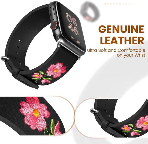 Leather Watch Bands for Apple Watch 44mm 38mm 40mm 41mm 42mm 45mm 49mm Personality Embroidery Elegant Wristbands For iWatch Series 8 7 6 5 4 3 2 1 se Ultra Band Women Girl Lady in Saudi Arabia