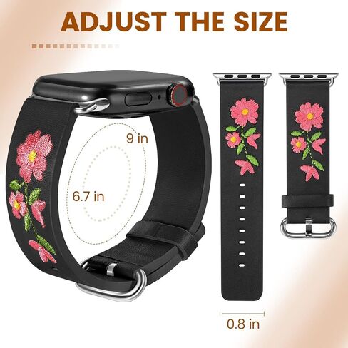 Leather Watch Bands for Apple Watch 44mm 38mm 40mm 41mm 42mm 45mm 49mm Personality Embroidery Elegant Wristbands For iWatch Series 8 7 6 5 4 3 2 1 se Ultra Band Women Girl Lady in Saudi Arabia