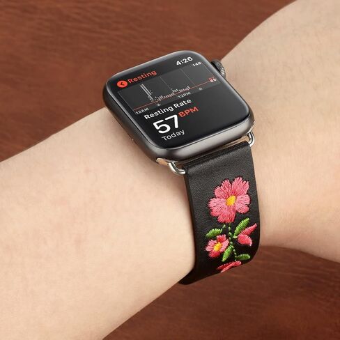 Leather Watch Bands for Apple Watch 44mm 38mm 40mm 41mm 42mm 45mm 49mm Personality Embroidery Elegant Wristbands For iWatch Series 8 7 6 5 4 3 2 1 se Ultra Band Women Girl Lady in Saudi Arabia