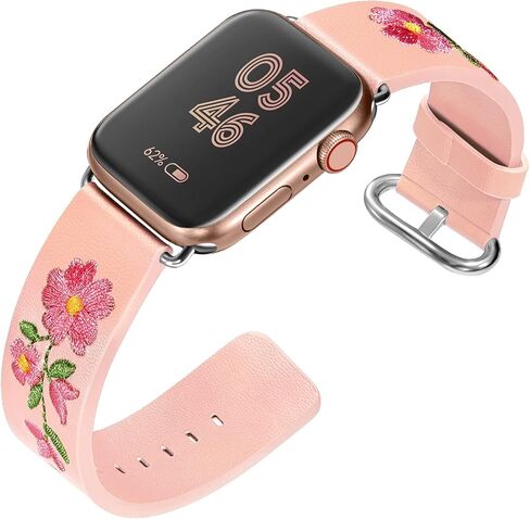 Leather Watch Bands for Apple Watch 44mm 38mm 40mm 41mm 42mm 45mm 49mm Personality Embroidery Elegant Wristbands For iWatch Series 8 7 6 5 4 3 2 1 se Ultra Band Women Girl Lady in Saudi Arabia