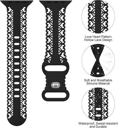 Acrbiutu Silicone Bands Compatible with Apple Watch 38mm 40mm 41mm 42mm 44mm 45mm 49mm Women, Breathable Heart-Shaped Lace Sport Strap for iWatch Series 9/8/7/6/5/4/3/2/1 Ultra SE, Smoke Violet in Kuwait