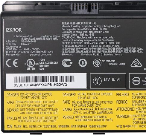 01AV451 96Wh 6400mAh 8 خلايا بديلة للبطارية Lenovo ThinkPad P70 20ER 20ES P71 20HK 20HL Series Laptop 00HW030 SB10F46468 4X50K14092 5B10W13950 78++ 78+ 15V in Saudi Arabia