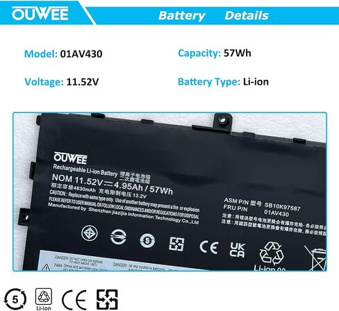 بطارية كمبيوتر محمول 01AV431 متوافقة مع Lenovo ThinkPad X1 Carbon الجيل الخامس/X1 Carbon الجيل السادس من أجهزة الكمبيوتر المحمول 01AV430 SB10K97587 SB10K97588 01AV494 01AV429 SB10K97586 11.52V 57Wh 4950mAh in Saudi Arabia