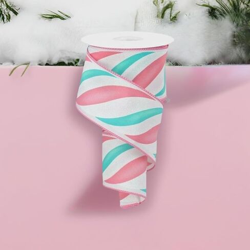 Craig Bachman 2.5" Swirl Candy Stripe Ribbon: Red/White (10 Yards) Christmas Craft Floral Arrangement Gift Wrapping Wired Edge Ribbon in Saudi Arabia