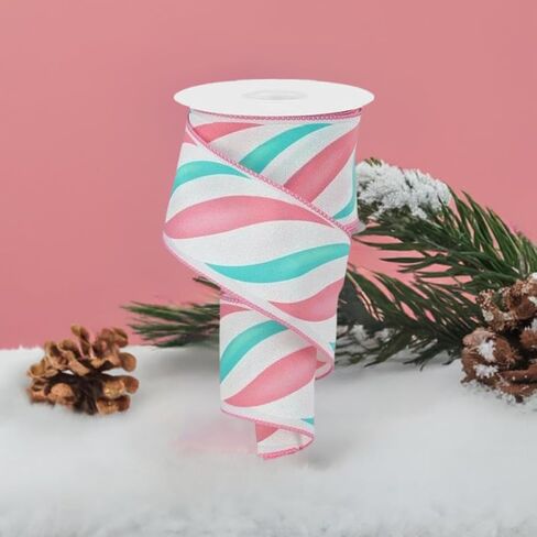 Craig Bachman 2.5" Swirl Candy Stripe Ribbon: Red/White (10 Yards) Christmas Craft Floral Arrangement Gift Wrapping Wired Edge Ribbon in Saudi Arabia