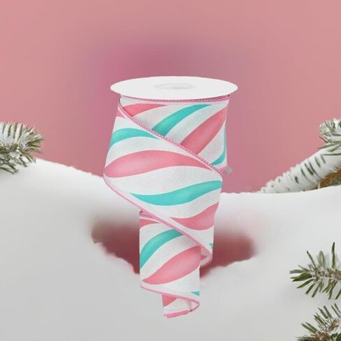 Craig Bachman 2.5" Swirl Candy Stripe Ribbon: Red/White (10 Yards) Christmas Craft Floral Arrangement Gift Wrapping Wired Edge Ribbon in Saudi Arabia
