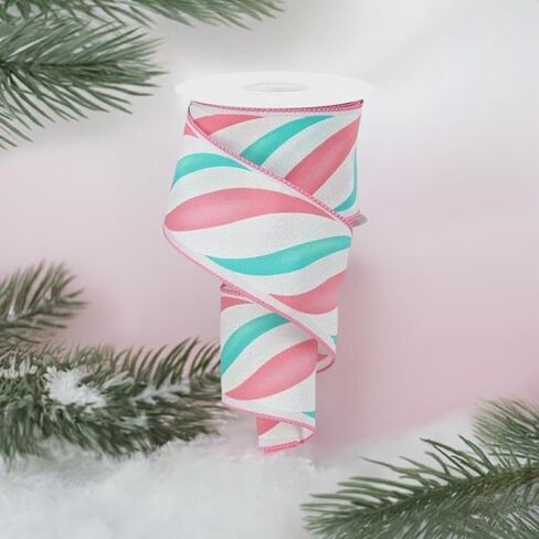 Craig Bachman 2.5" Swirl Candy Stripe Ribbon: Red/White (10 Yards) Christmas Craft Floral Arrangement Gift Wrapping Wired Edge Ribbon in Saudi Arabia