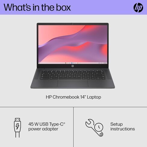 كمبيوتر محمول HP Chromebook مقاس 14 بوصة، شاشة عالية الدقة، Intel N100، ذاكرة وصول عشوائي 4 جيجابايت، eMMC سعة 64 جيجابايت، رسومات Intel UHD، نظام التشغيل Chrome 14a-nf0000nr (2024) in Saudi Arabia