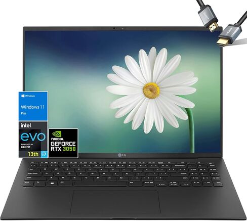 LG gram Pro 16 Laptop 2024-13th Intel Evo i7-1360P - RTX 3050 - WQXGA IPS Display - Windows 11 Pro - Thunderbolt 4 - Backlit Keyboard - Fingerprint - HDMI Cable (32GB RAM |1TB PCIe SSD) in Saudi Arabia