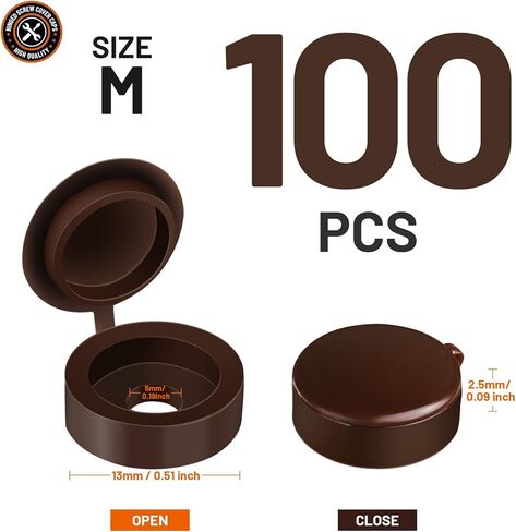 HNYYZL Plastic Hinged Screw Covers Caps, Screw Caps 100 PCS Brown, Folding Screw Cover Cap, Snap Washer Covers Flip Tops for Covering Screw Heads, Screw Protection (S) in Kuwait