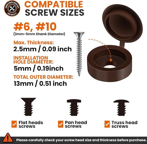 HNYYZL Plastic Hinged Screw Covers Caps, Screw Caps 100 PCS Brown, Folding Screw Cover Cap, Snap Washer Covers Flip Tops for Covering Screw Heads, Screw Protection (S) in Kuwait