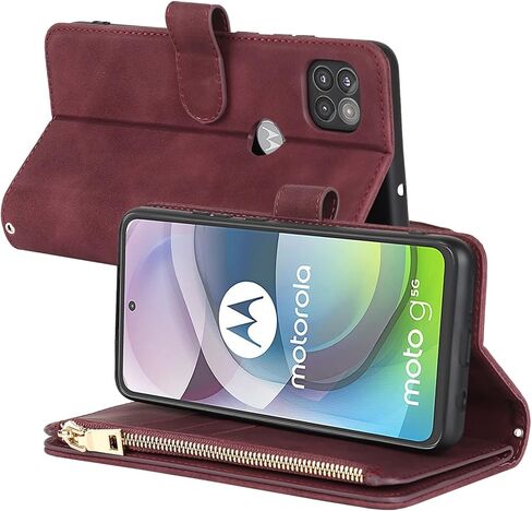 حافظة محفظة Jaorty لهاتف Motorola Moto One 5G Ace 2021 للنساء والرجال مع حامل بطاقات، حافظات هاتف Moto G 5G 2020 كروس مع حزام كتف وجيب بسحاب ومحفظة جلدية من البولي يوريثان، عنابي in Kuwait