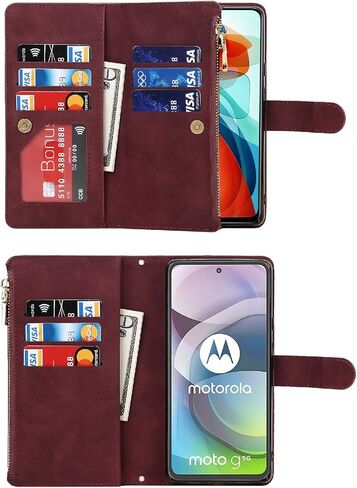 حافظة محفظة Jaorty لهاتف Motorola Moto One 5G Ace 2021 للنساء والرجال مع حامل بطاقات، حافظات هاتف Moto G 5G 2020 كروس مع حزام كتف وجيب بسحاب ومحفظة جلدية من البولي يوريثان، عنابي in Kuwait