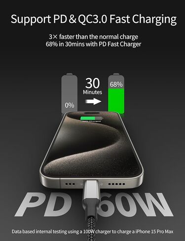 كابل شاحن USB C بطول 1.5 قدم، 2 حزمة من كابل USB مضفر إلى USB C شحن سريع، سلك شحن Android من النوع C بطول 1.5 قدم لهاتف iPhone 15 Pro Max Plus Samsung Galaxy S24 S23 S22 S21 Ultra، Note 20 10، A10e، Moto، LG in Kuwait