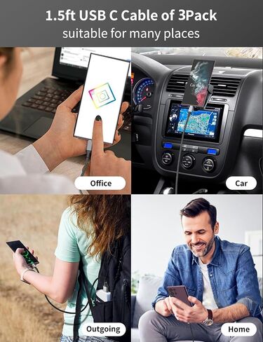 كابل شاحن USB C بطول 1.5 قدم، 2 حزمة من كابل USB مضفر إلى USB C شحن سريع، سلك شحن Android من النوع C بطول 1.5 قدم لهاتف iPhone 15 Pro Max Plus Samsung Galaxy S24 S23 S22 S21 Ultra، Note 20 10، A10e، Moto، LG in Kuwait