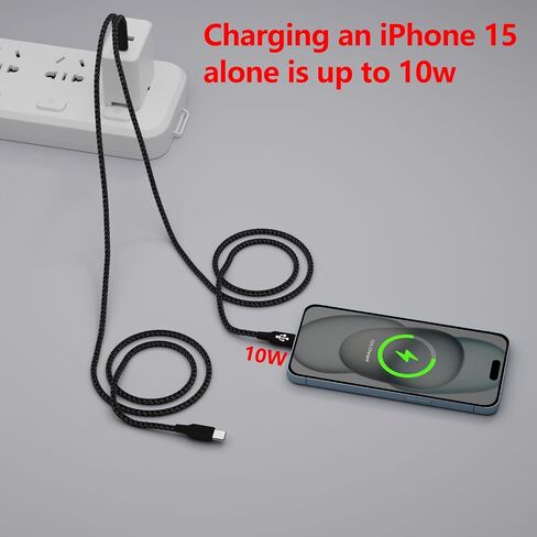Dual USB C Charging Cable 4FT 2Pack Black, Multi 2-in-1 USB C to Double USB C Cord, Type C Splitter Cable for iPhone 15/15 Pro/15 Pro Max/15 Plus, iPad Pro/Air, Samsung Galaxy S24, Carplay, Andriod in Kuwait