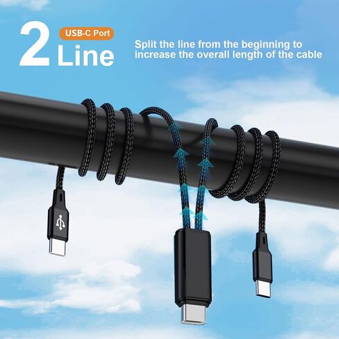 Dual USB C Charging Cable 4FT 2Pack Black, Multi 2-in-1 USB C to Double USB C Cord, Type C Splitter Cable for iPhone 15/15 Pro/15 Pro Max/15 Plus, iPad Pro/Air, Samsung Galaxy S24, Carplay, Andriod in Kuwait
