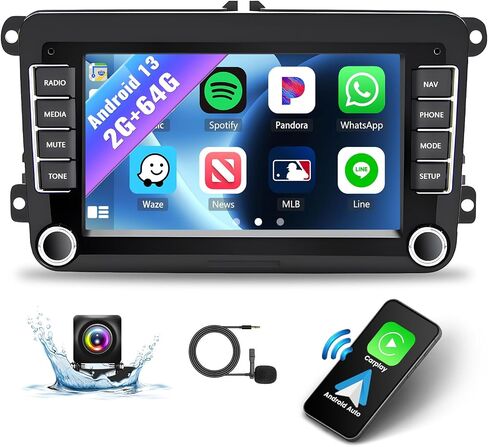 SIXWIN 2G+64G Android 13 Car Stereo for VW Seat Golf Passat Jetta Beetle Tiguan Touran EOS 7 Inch Double Din Touchscreen Bluetooth with CarPlay Android Auto GPS Navigation WiFi FM Backup Camera MIC in Saudi Arabia
