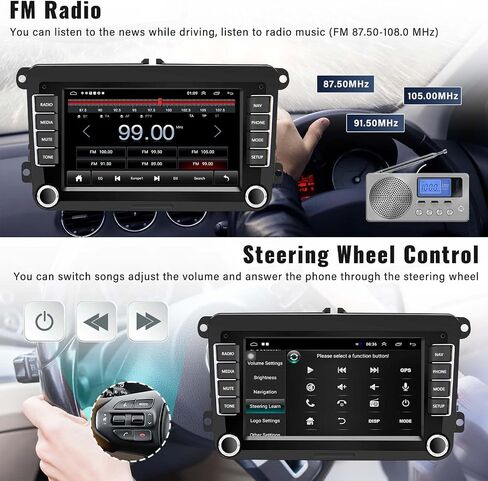 SIXWIN 2G+64G Android 13 Car Stereo for VW Seat Golf Passat Jetta Beetle Tiguan Touran EOS 7 Inch Double Din Touchscreen Bluetooth with CarPlay Android Auto GPS Navigation WiFi FM Backup Camera MIC in Saudi Arabia
