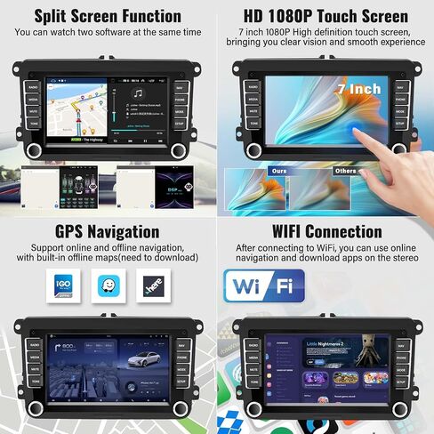SIXWIN 2G+64G Android 13 Car Stereo for VW Seat Golf Passat Jetta Beetle Tiguan Touran EOS 7 Inch Double Din Touchscreen Bluetooth with CarPlay Android Auto GPS Navigation WiFi FM Backup Camera MIC in Saudi Arabia