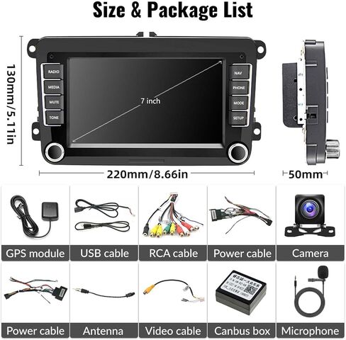 SIXWIN 2G+64G Android 13 Car Stereo for VW Seat Golf Passat Jetta Beetle Tiguan Touran EOS 7 Inch Double Din Touchscreen Bluetooth with CarPlay Android Auto GPS Navigation WiFi FM Backup Camera MIC in Saudi Arabia